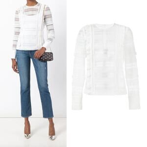 Self-Portrait White Lace Panel Long Sleeve Blouse Designer Top US 6